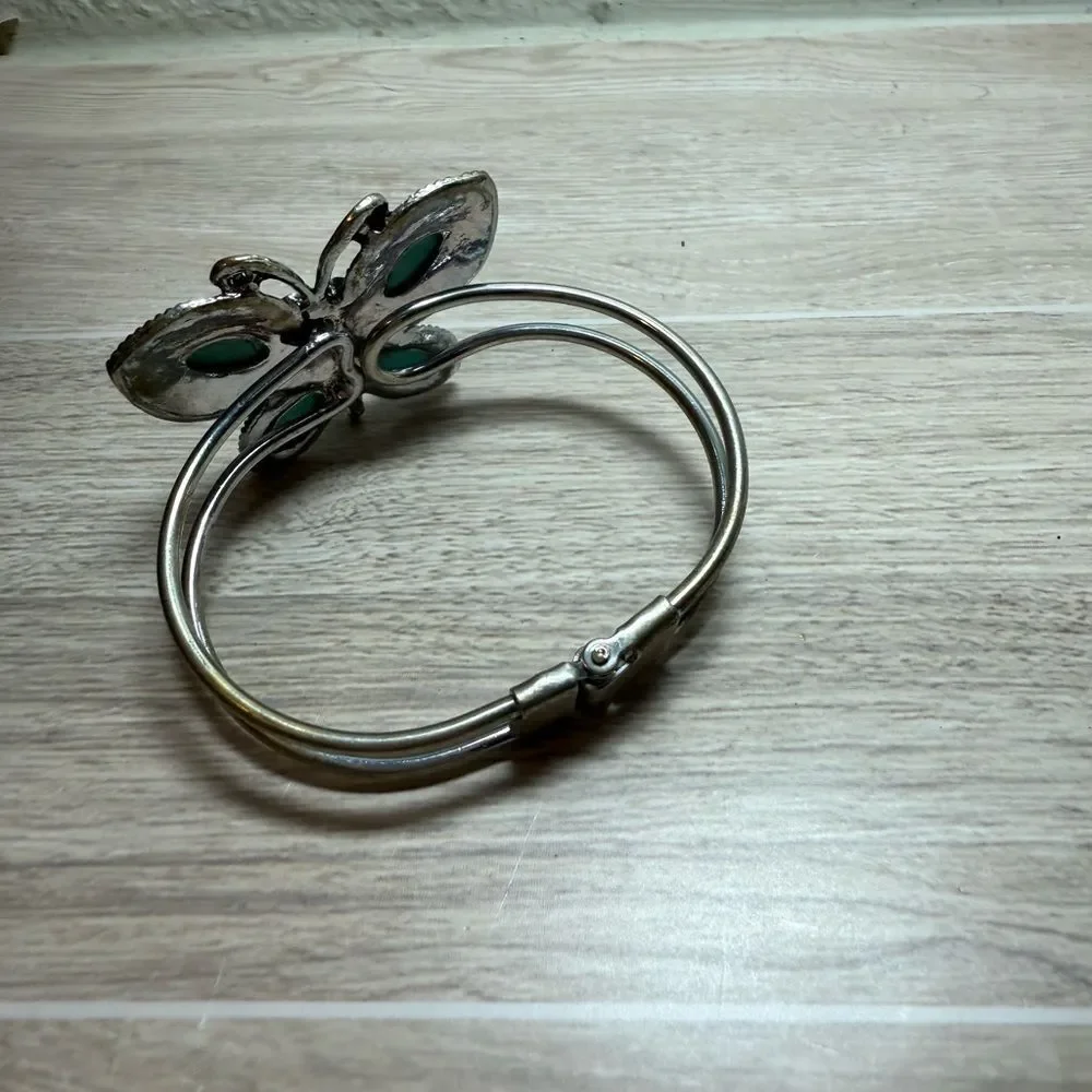Butterfly Cuff Bracelet Silver Tone Turquoise Stones Boho Western Jewelry
